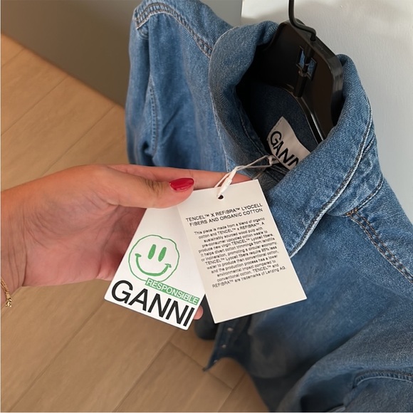 💋SOLD💋✨🌈Ganni Mini Shirt Dress Cutout-back Organic Cotton-blend Denim XXS/XS - Picture 13 of 13